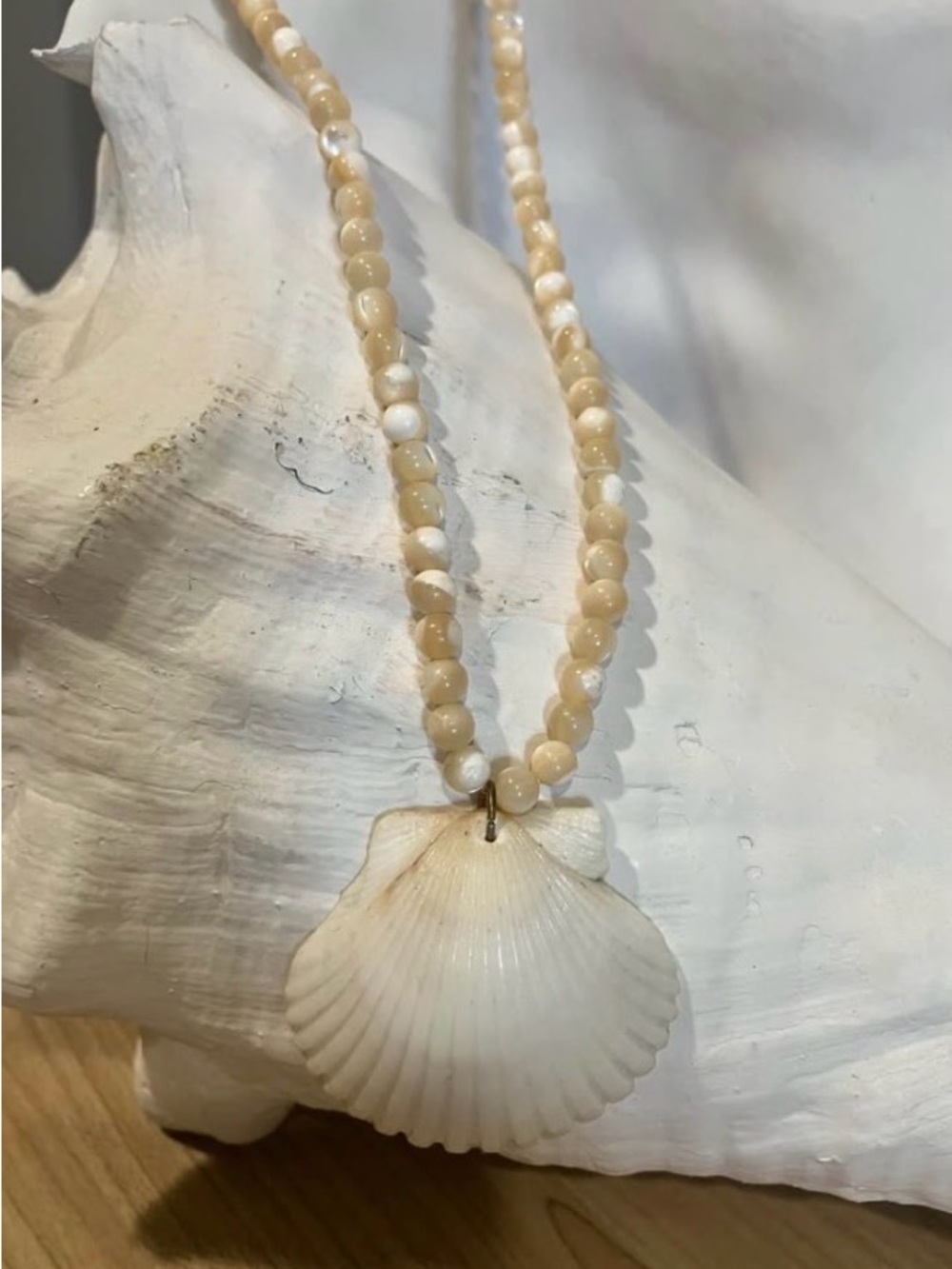 Seashell Pendant Beaded Necklace (18”)